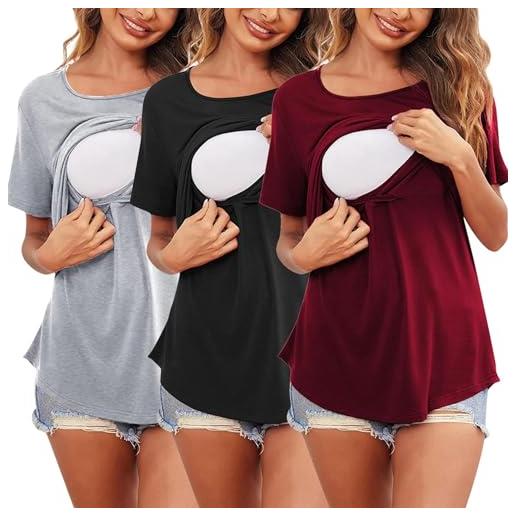 Baoblaze camicie da donna maglietta per allattamento copertura completa t-shirt per allattamento a misura di pelle camicie per allattamento da, 3 pezzi l