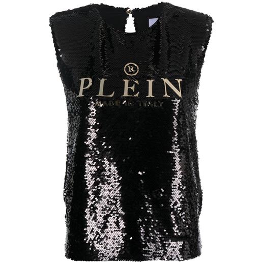 Philipp Plein blusa smanicata con paillettes - nero