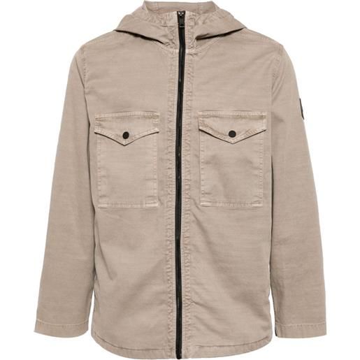 BOSS giacca-camicia loghy con zip - marrone
