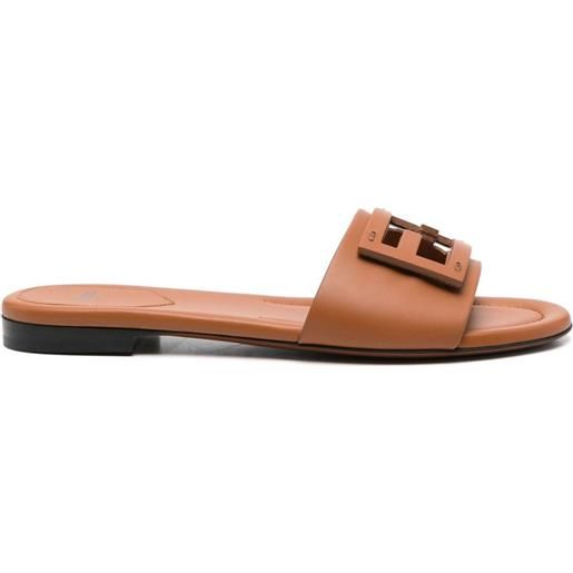 FENDI sandali slides ff con logo - marrone