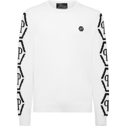 Philipp Plein maglione hexagon con logo - bianco