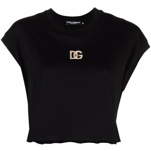 Dolce & Gabbana t-shirt crop con applicazione - nero