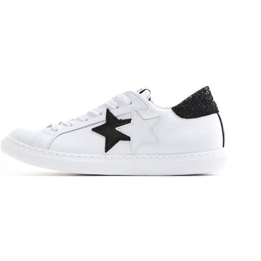 2star scarpe sneaker low in pelle bianca dettagli in glitter e pelle nera
