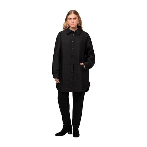 Ulla popken maglia trapuntata, bottoni automatici, colletto a camicia, maniche lunghe giacche per interni, nero, 64-66 donna