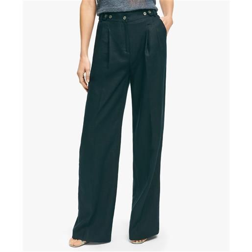Brooks Brothers navy pleated wide-leg linen trousers