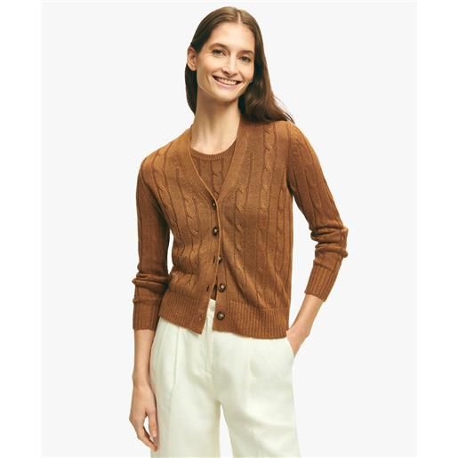Brooks Brothers brown linen cable knit cardigan