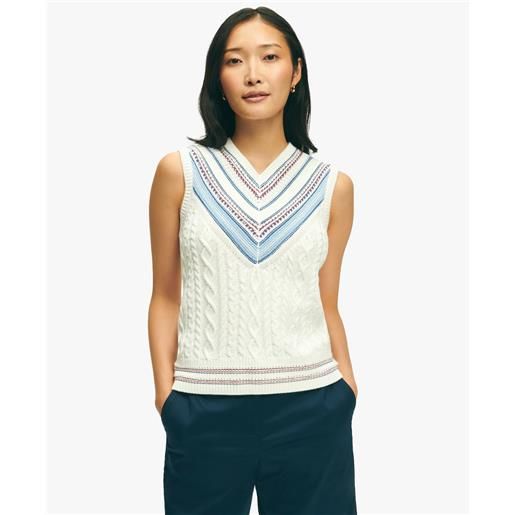 Brooks Brothers white v-neck sleeveless tennis sweater in supima cotton marshmallow