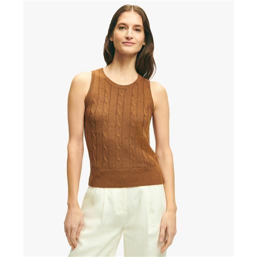 Brooks Brothers brown linen cable knit shell