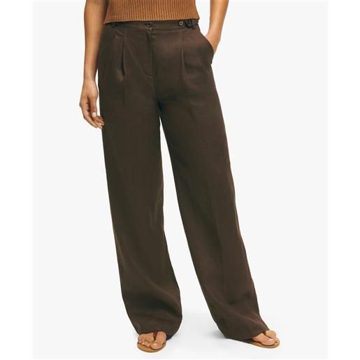 Brooks Brothers chocolate brown pleated wide-leg linen trousers