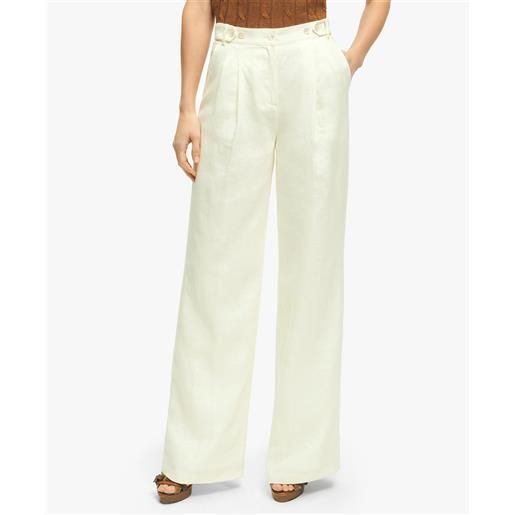Brooks Brothers white pleated wide-leg linen trousers marshmallow