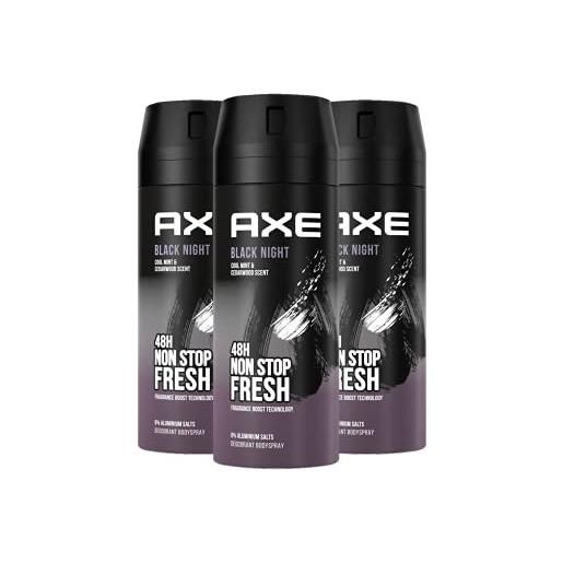 Axe - spray per il corpo black night, senza sali di alluminio, confezione da 3 x 150 ml