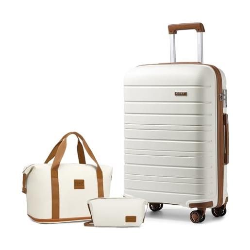 Kono set di 4 bagagli a mano con beauty case, include 1 borsa da viaggio e 1 borsa da toilette in polipropilene leggero 55 x 40 x 20, bianco panna, 28'' luggage set, 2k2091l cm 28+2ea2212 bg/bn