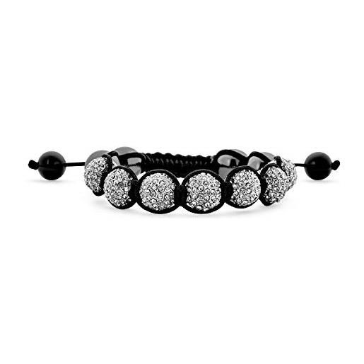 Bling Jewelry bianco chiaro pave crystal shamballa bracciale ispirato per le donne per gli uomini palla di ematite corda nera regolabile