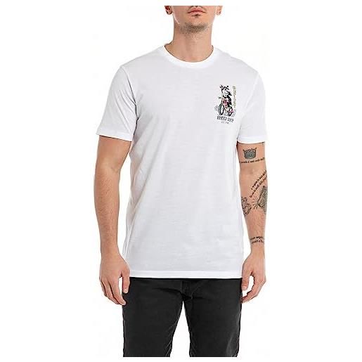 Replay t-shirt uomo manica corta girocollo con stampa sul retro, bianco (white 001), m