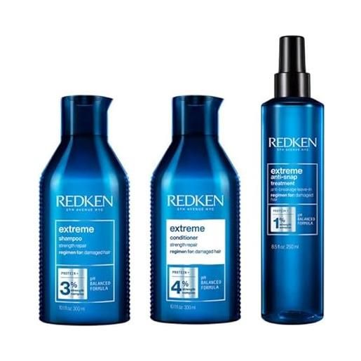 Redken extreme shampoo 300ml, balsamo 300ml e anti-snap 250ml confezione