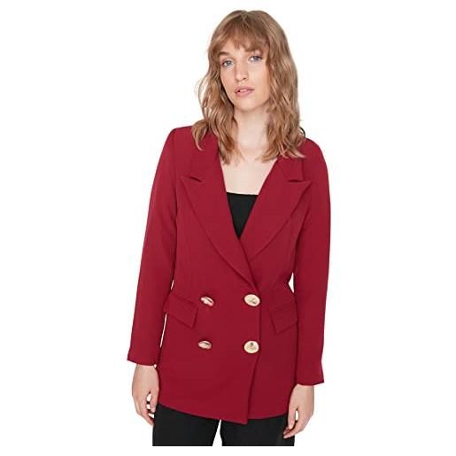 Trendyol regular doppiopetto plain tessuti blazer cappotto, bordeaux, 38 donna