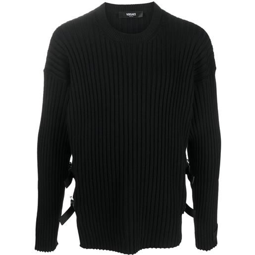 Versace maglione a coste con spacchi laterali - nero