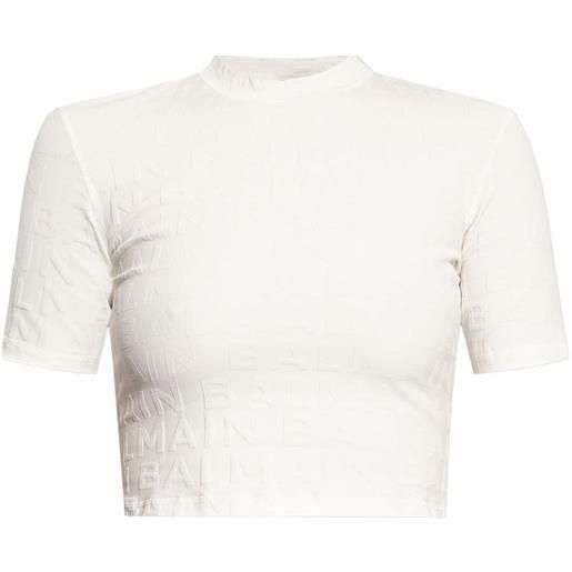 Balmain t-shirt crop con monogramma - bianco