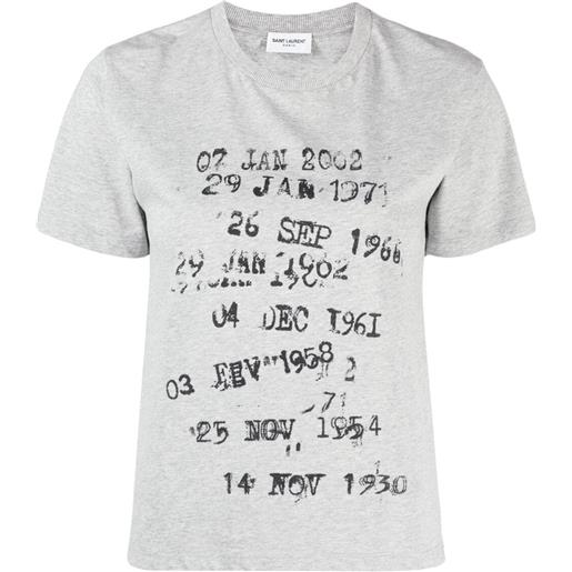 Saint Laurent t-shirt con stampa archive dates - grigio
