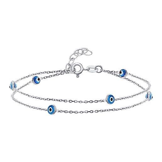 Bling Jewelry amuleto di protezione minimalista delicato doppia fila di occhio malvagio blu acqua braccialetto cavigliera per donne adolescenti. 925 argento sterling 8,5-9,5 pollici