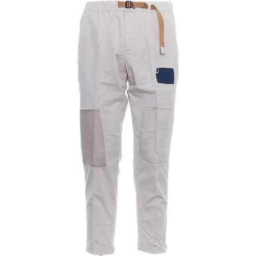 WHITE SAND pantaloni in gabardina di cotone con toppe