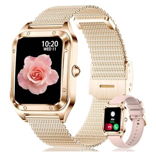 INNOFOVO smartwatch donna con chiamate, 1.6'' orologio smart watch donna con cardiofrequenzimetro spo2 contapassi 19 modalità sportive, ip67 impermeabile orologio sportivo per ios android, oro rosa