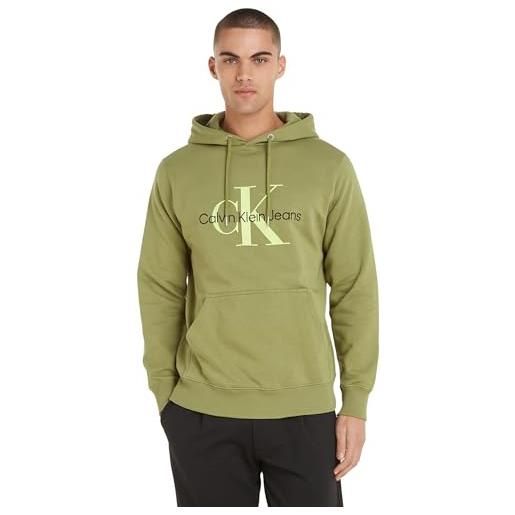 Calvin Klein Jeans seasonal monologo regular hoodie j30j320805 felpe con cappuccio, verde (dark juniper), xl uomo