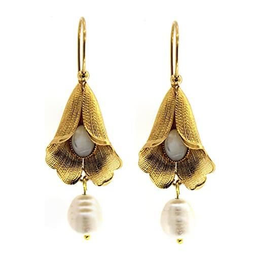 Mokilu' - gioielli - orecchini vintage - donna - ottone dorato 24kt - perle