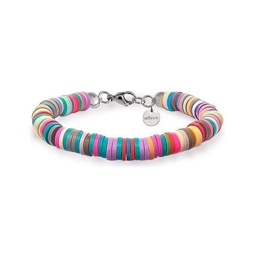 Officine Mosco bracciale happy color bracciale unisex made in italy, bracciale in argilla polimerica e acciaio inossidabile, idea regalo (scuro)