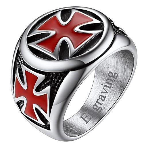 FaithHeart anello cavalieri templari in acciaio inossidabile per uomini ragazzi in misura it #07-32 anello punk gotico per compleanno festa del papà