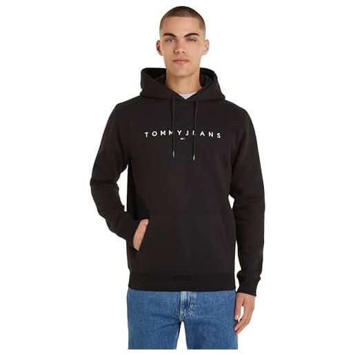Tommy Hilfiger tommy jeans tjm reg linear logo hoodie ext dm0dm17985 felpe con cappuccio, nero (black), s uomo
