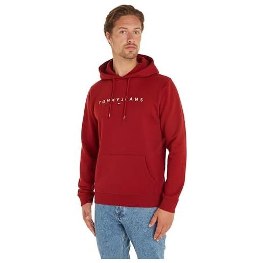Tommy Hilfiger tommy jeans tjm reg linear logo hoodie ext dm0dm17985 felpe con cappuccio, rosso (magma red), s uomo