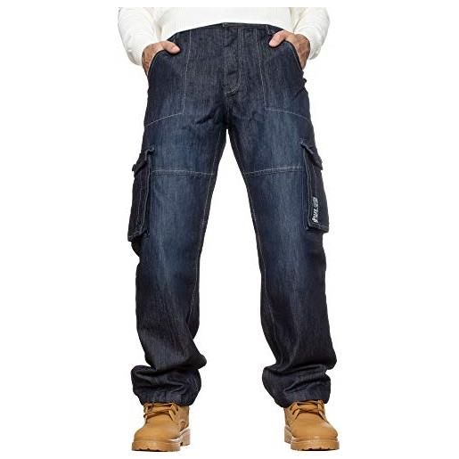 Ze ENZO enzo - jeans da combattimento da uomo, stile casual, da lavoro, in denim dark stonewash w42 / l34