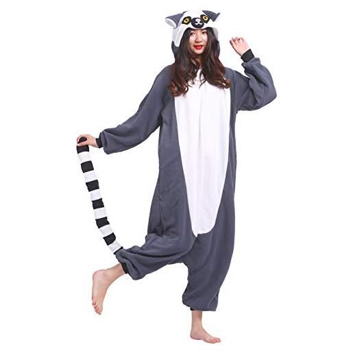 ULEEMARK pigiama anime cosplay halloween costume kigurumi attrezzatura adulto animale onesie unisex, ring lemur anello per altezze da 140 a 187 cm