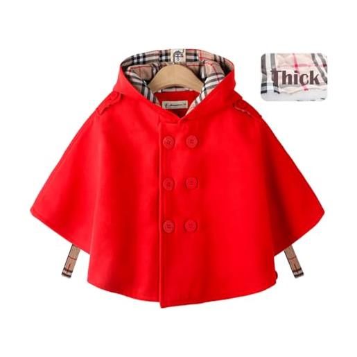 Acuryx giacca del mantello bambina cappotti con cappuccio da bambino a manica lunga invernali fodera con cotone rosso