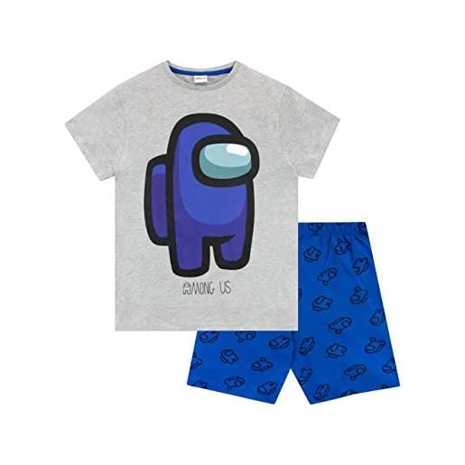 Among Us pigiama corto videogiochi per ragazzi set pigiama per bambini grigio e blu 7-8 anni