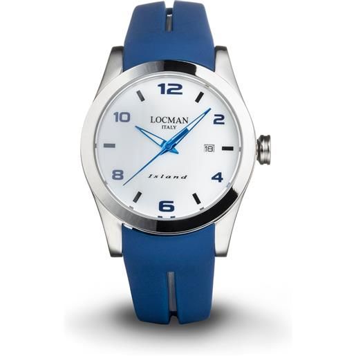 Locman island / orologio uomo / quadrante bianco / cassa acciaio e titanio / cinturino silicone blu