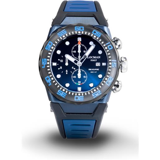 Locman nuovo mare 300 mt / orologio uomo / quadrante blu e nero / cassa acciaio, titanio e pvd blu / cinturino silicone nero e blu