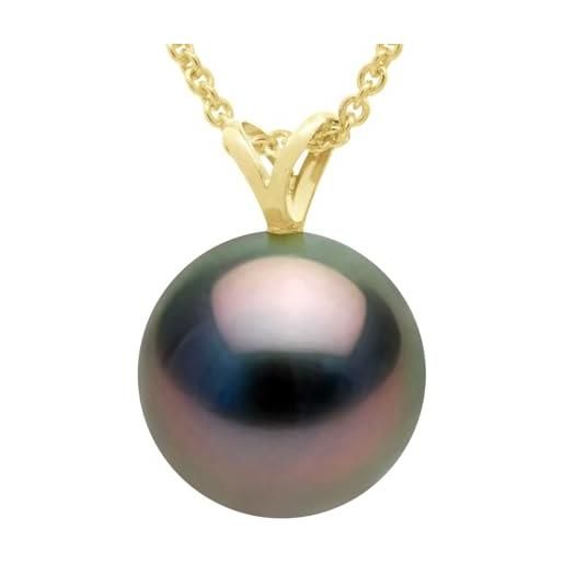 PEARLS & COLORS NATURAL FINE PEARLS pearls & colors - ciondolo in oro di perla coltivata di tahiti rotonda - qualità a+ - oro 750 (18k) - catena regalo - gioiello da donna