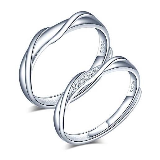 CPSLOVE anello di coppia in argento sterling 925, anelli fedi nuziali ondulate, anelli uomo, anelli donna, misura regolabile, regalo di anniversario di matrimonio