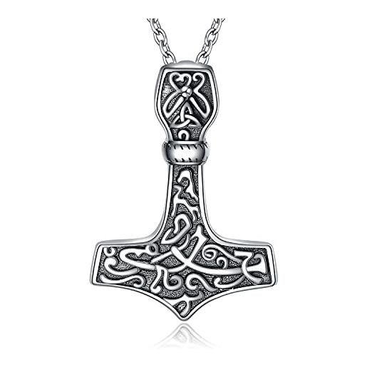 YAFEINI martello di thor collana talismano argento sterling celtico vichingo norreno originale norvegese vichingo vegvisir mjolnir amuleto simbolo pagano gioielli per donne ragazze adolescenti uomini unisex