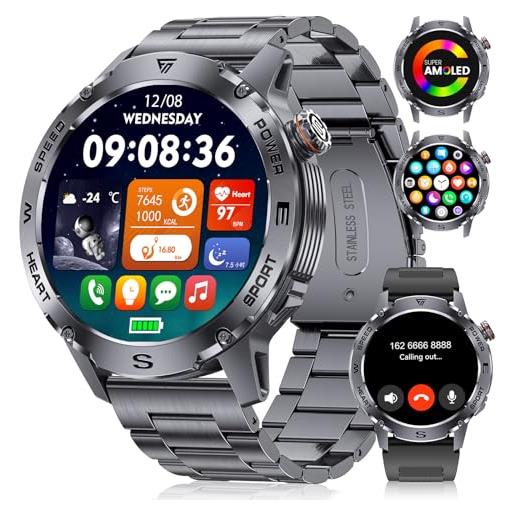 FOXBOX smartwatch uomo effettua o risposta chiamate, 1.43amoled hd smart watch con 100+ modalità sportive impermeabile ip68,460mah con monitor sonno e cardiofrequenzimetro per android ios