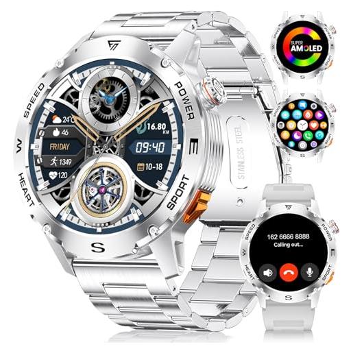 FOXBOX smartwatch uomo effettua o risposta chiamate, 1.43amoled hd smart watch con 100+ modalità sportive impermeabile ip68,460mah con monitor sonno e cardiofrequenzimetro per android ios argento