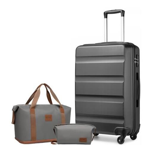 Kono set di valigie da viaggio in abs rigido con serratura tsa e borsa da viaggio espandibile e borsa da toilette, grigio, luggage set 5 pcs, alla moda