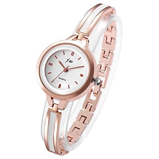 JewelryWe orologio da donna, orologio da polso al quarzo con quadrante con numeri romani e strass quadrati, oro rosa 1