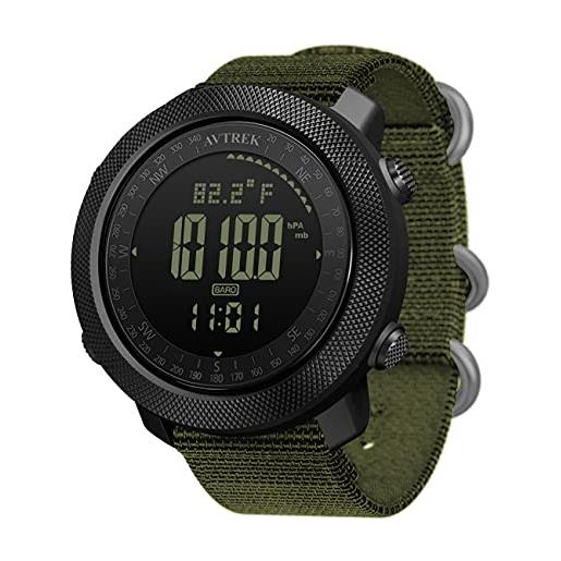 AVTREK orologi sportivi digitali per uomini ragazzi esercito militare bussola orologio esterno multifunzione impermeabile contapassi orologi con retroilluminazione allarme, verde, misura unica