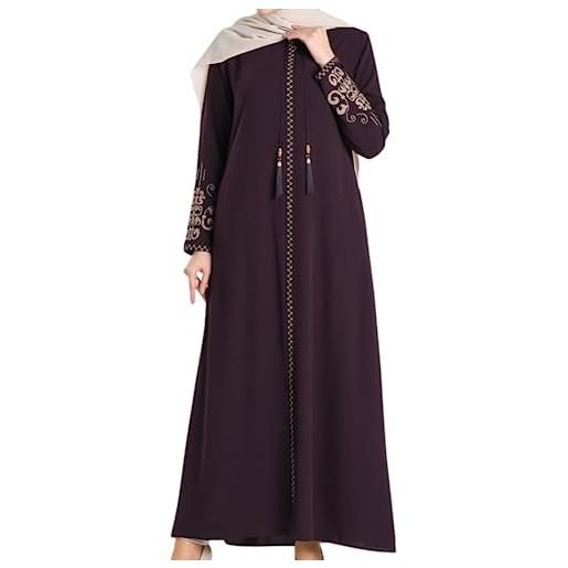 istanbul styles donne ricamato maniche abaya e ricamato sul lato della cerniera manica lunga lunghezza pavimento moda turca, beige, 3xl