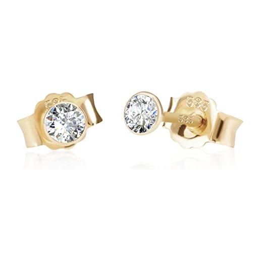 NKlaus coppia di orecchini con diamante da 2,8 mm 585 oro giallo 14 carati brillante 0,06ct certificato 9660