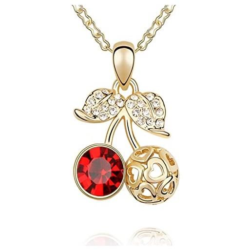 Quadiva collana 'ciliegie', decorata con cristalli scintillanti di swarovski®, colore: placcato in oro 18 carati