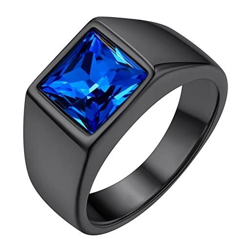 GOLDCHIC JEWELRY anello nero per uomo e ragazzo, anello in acciaio inossidabile con topazio blu anello con pietra blu regalo per padre taglia 25